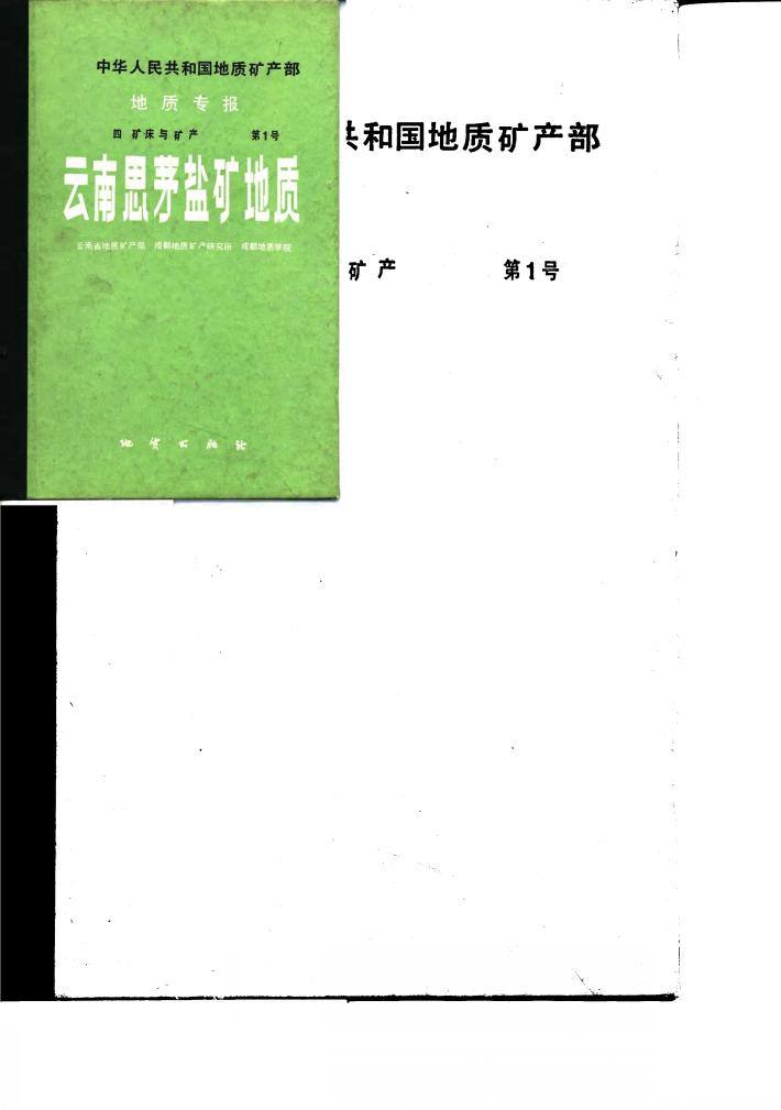 中华人民共和国地质矿产部地质专报  4  矿床与矿产  第1号  云南思茅盐矿地质 封面
