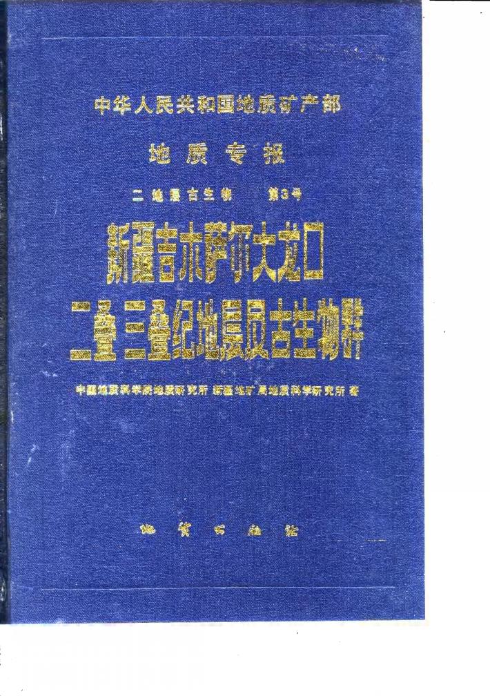 中华人民共和国地质矿产部地质专报  2  地层古生物  第3号  新疆吉木萨尔大龙口二叠三叠纪地层古生物群 封面