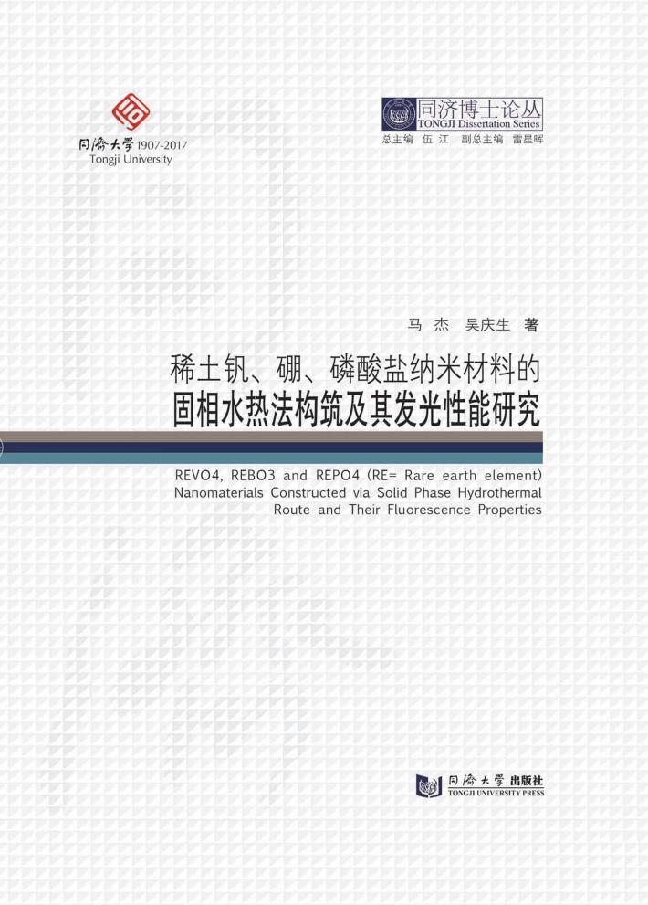 同济博士论丛  稀土钒、硼、磷酸盐纳米材料的固相水热法构筑及其发光性能研究 封面